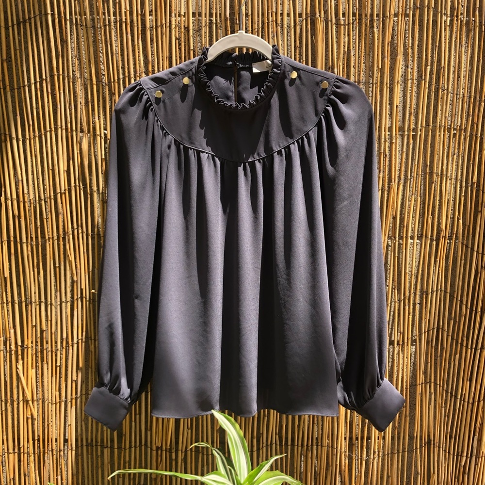 LOFT Long Sleeve Blouse w/ Gold Accents